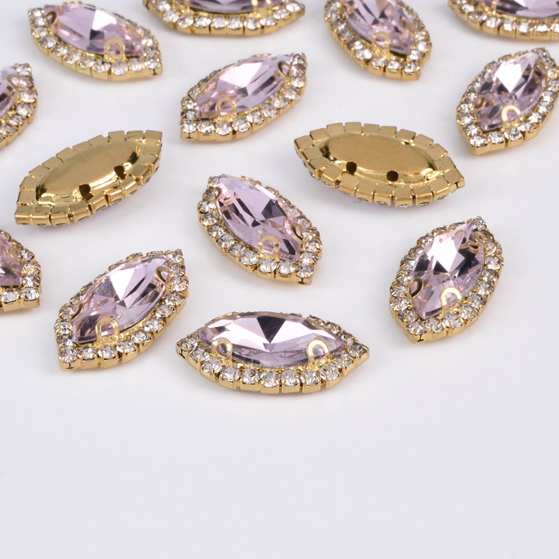 Шатон човник 20х11 мм, Золото, Рожевий (KAB-053052)