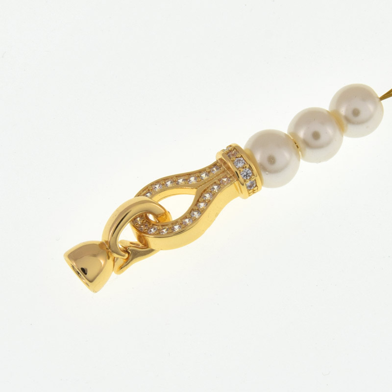 Застёжка, 23х9,5 мм, Латунь с покрытием 18 kt, Куб. цирконий (ZAM-060838)