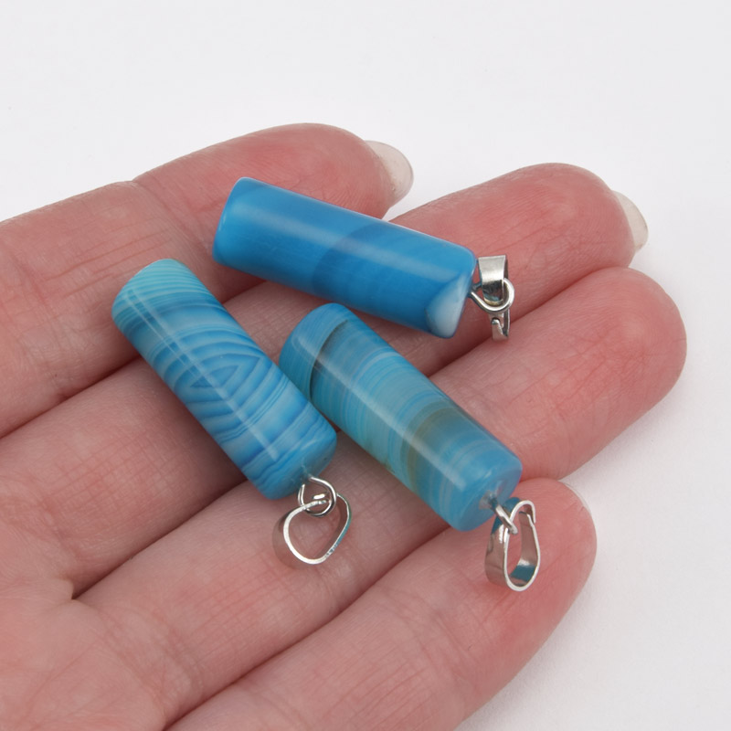 Подвеска Цилиндр, Натур. камень Агат синий, 26х8 мм (POD-058607)