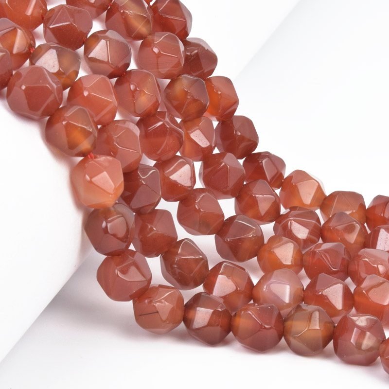 Намистини Агат червоний, Натур. камінь, 10 мм, Круглі грановані (BUS-058225)