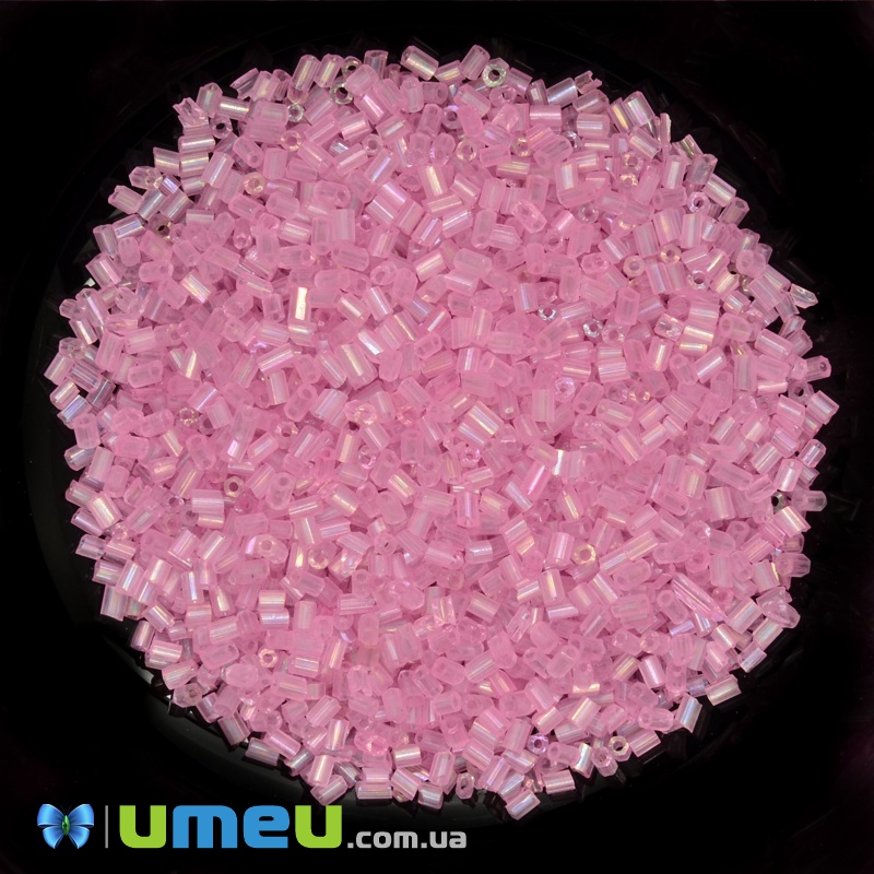 Бісер китайський рубка, 2,2 мм, Рожевий АВ прозорий (BIS-037754)