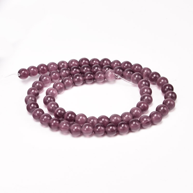 Намистини Котяче око, Синт. камінь, 6 мм, Бузкові, Круглі (BUS-054282)