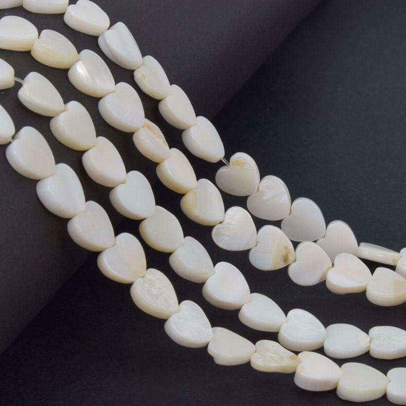 Намистини Перламутр білий, Натур. камінь, 9 мм, Серце (BUS-058097)
