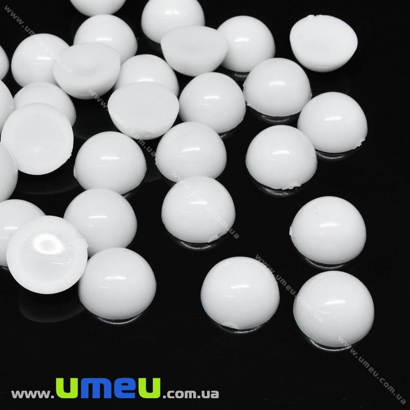 Кабошон пластиковий, Круглий, 14 мм, Білий (KAB-031932)