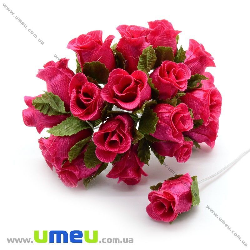 Роза тканевая, 15 мм, Розовая, 1 шт (DIF-014664)
