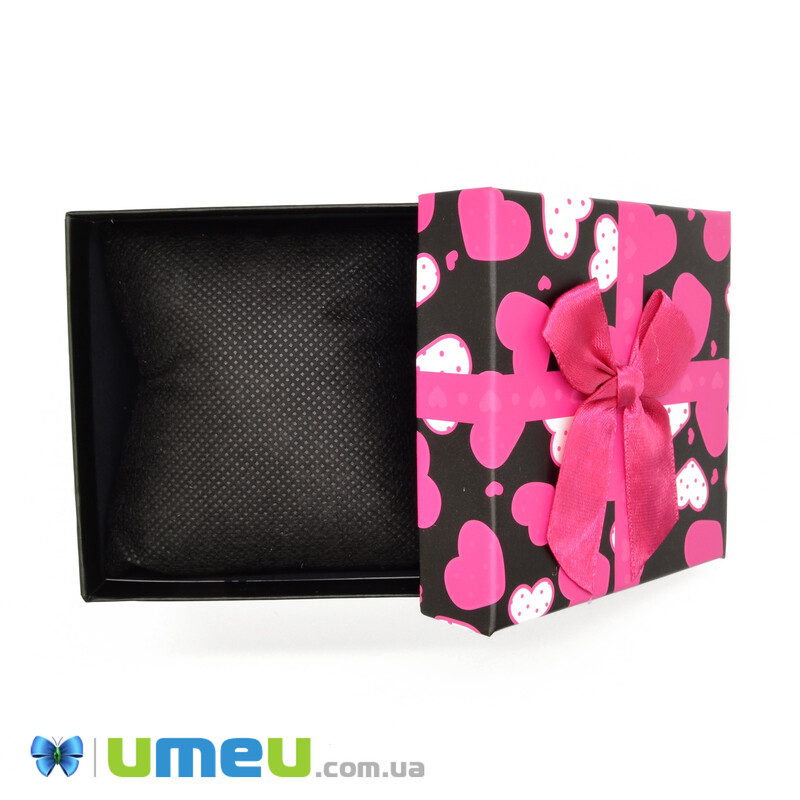 Подарункова коробочка Квадратна з сердечками, 9х9х5,8 см, Чорна (UPK-042815)