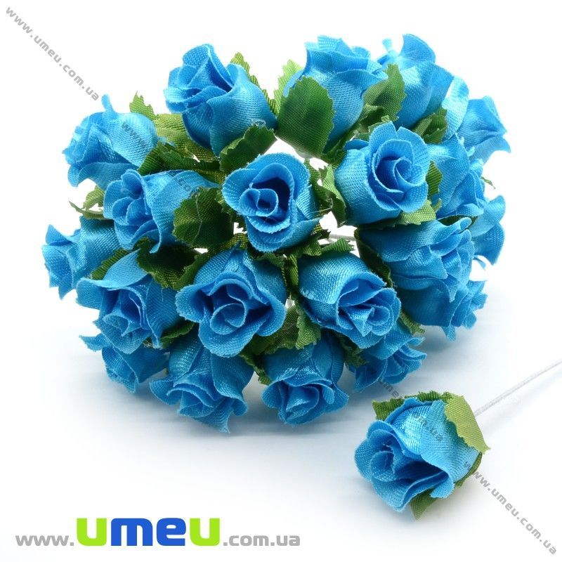 Роза тканевая, 15 мм, Голубая, 1 шт (DIF-014672)