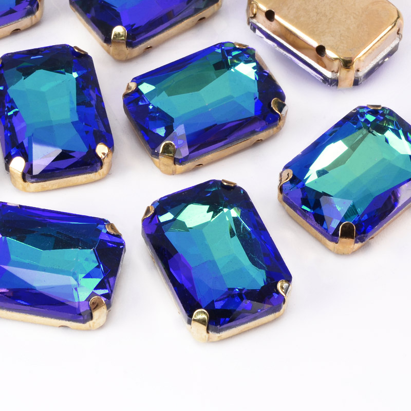 Шатон прямокутний, 18х13 мм, Золото, Синьо-фіолетовий (KAB-053031)