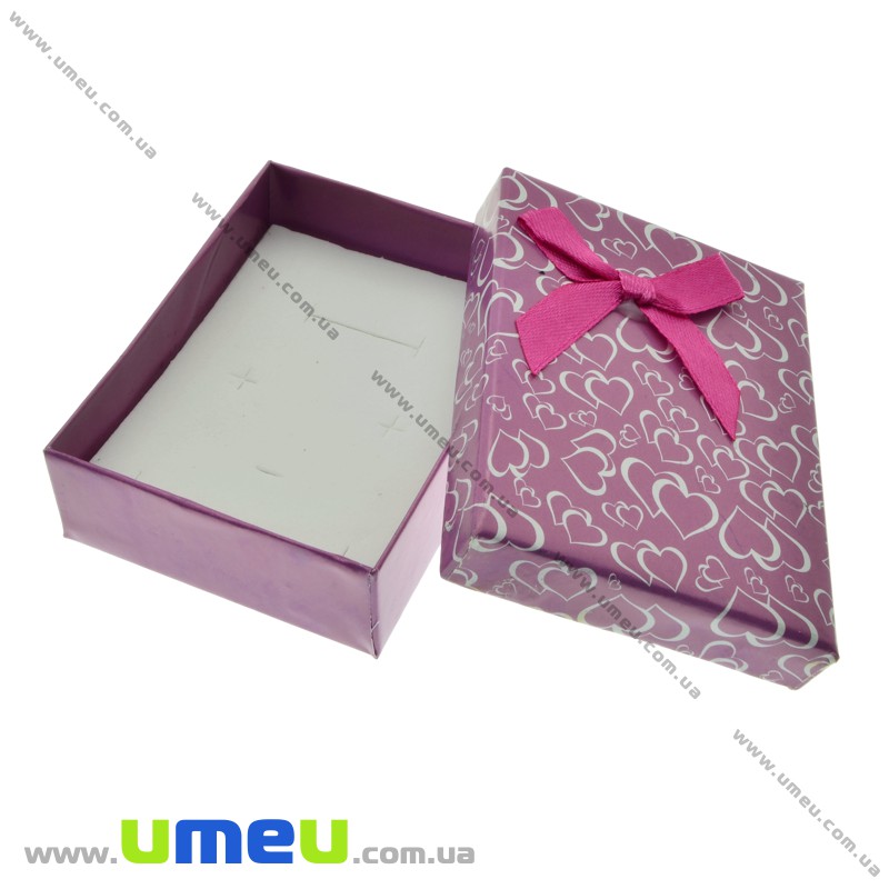 Подарункова коробочка Прямокутна з сердечками, 8,5х6,5х3 см, Малинова (UPK-023110)