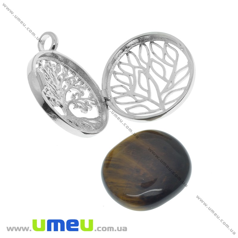 Підвіска-медальйон з натурального каменю Дерево, Аметист, 31х26 мм (POD-034071)