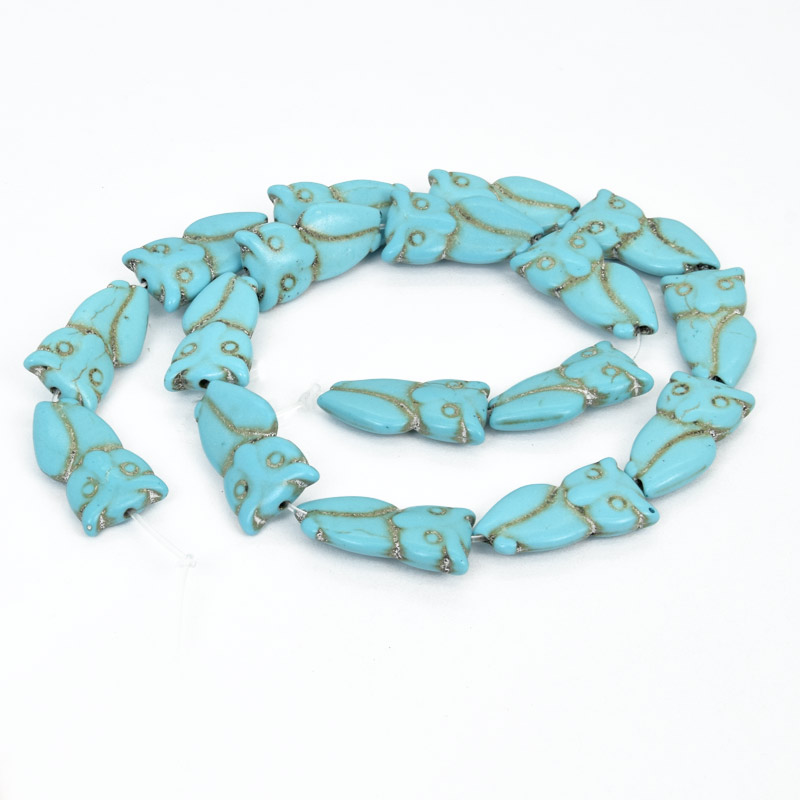 Намистини Бірюза пофарбована, Синт. камінь, 24х13х6 мм, Сова (BUS-057567)