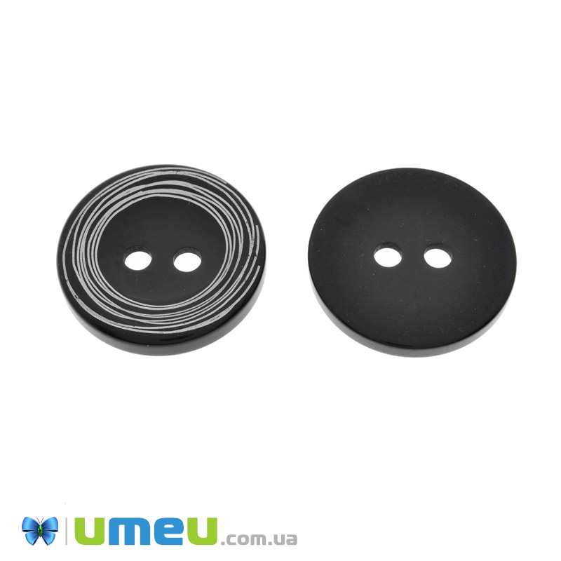 Гудзик пластиковий Круглий, 30 мм, Чорно-сріблястий (PUG-046657)