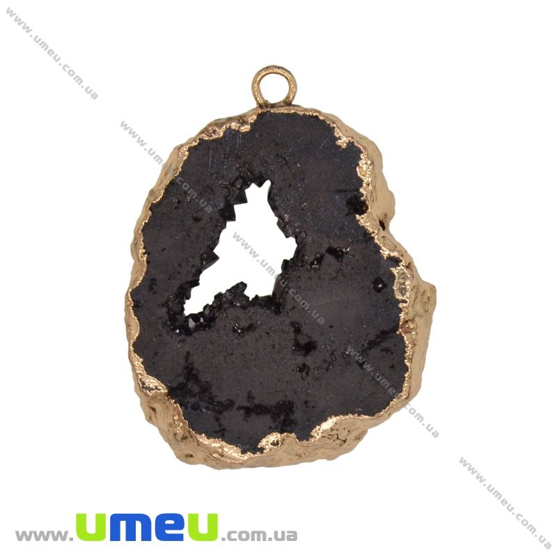 Подвеска из натурального камня, Друза агата, Черная, 44х34 мм (POD-031602)