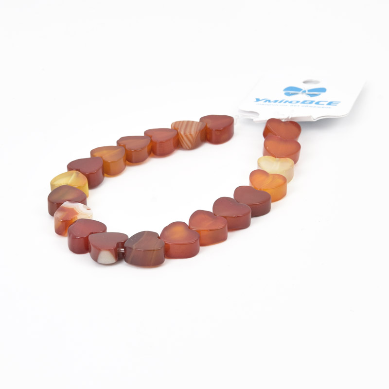 Намистини Агат червоний, Натур. камінь, 10х10 мм, Серце, 18 см (BUS-057987)