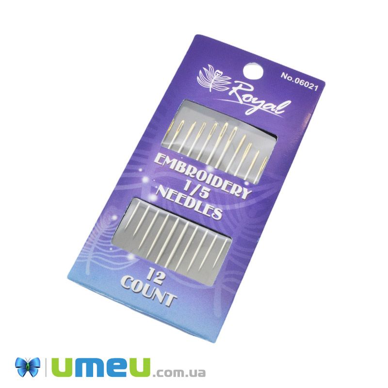 Набір голок для вишивання гладдю із золотим вушком Royal, №1/5, 12 шт (UPK-043384)