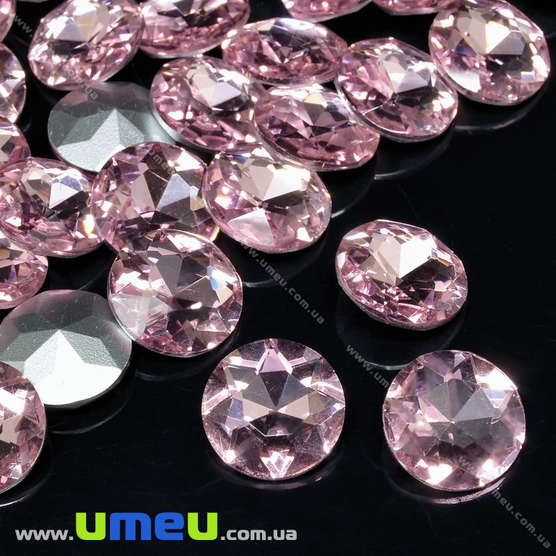 Ріволі скляний, Круглий гранований, Кристал, 12 мм, Рожевий (KAB-033927)