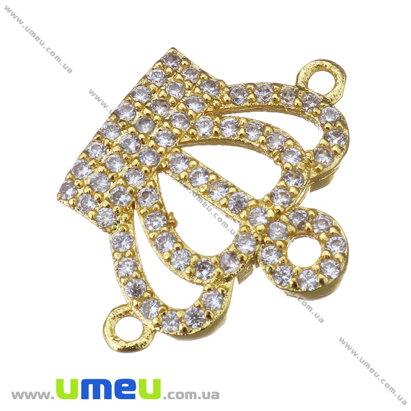 Коннектор металлический с фианитами Корона, 19х15 мм, Черный (KON-036744)