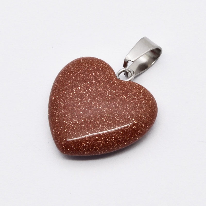 Підвіска Серце, Синт. камінь Авантюрин Золотий пісок, 20х20 мм (POD-054345)