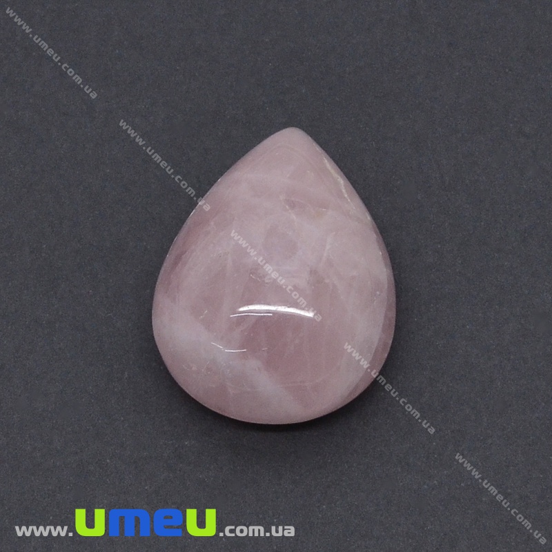 Кабошон нат. камінь Кварц рожевий, Крапля, 32х24 мм (KAB-036165)