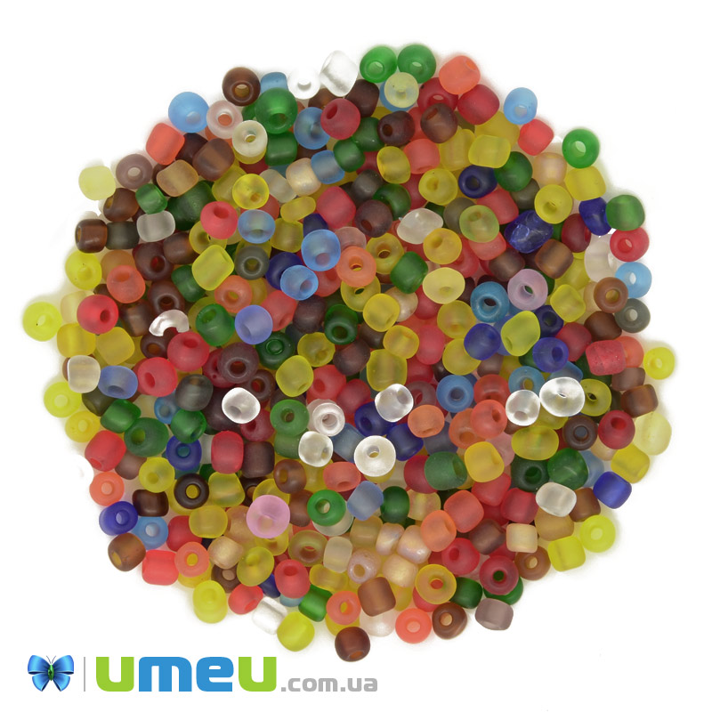 Бісер китайський великий, 6/0, Мікс прозорий матовий, 4 мм (BIS-039287)