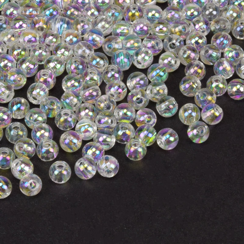 Намистини акрилові Прозорі райдужні, Круглі, 4 мм, Прозорі (BUS-059692)