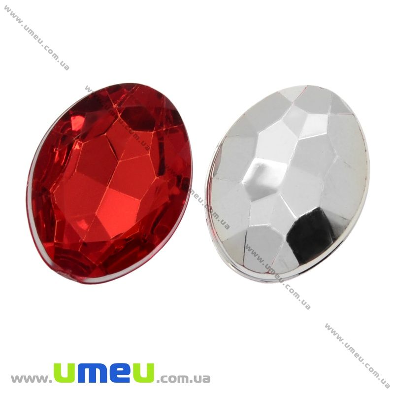 Ріволі пластиковий, Овал гранований, 14х10 мм, Червоний (KAB-009511)