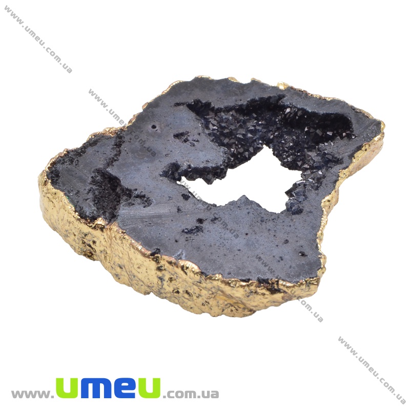 Подвеска из натурального камня, Друза агата, Черная, 68х63 мм (POD-033885)