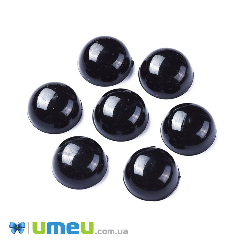 Кабошон пластиковый, Круглый, 14 мм, Черный (KAB-040462)