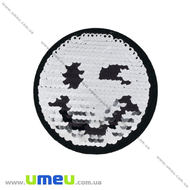 Термоаплікація двостороння Смайлик, 8 см, Серебристо-чорна (APL-025807)