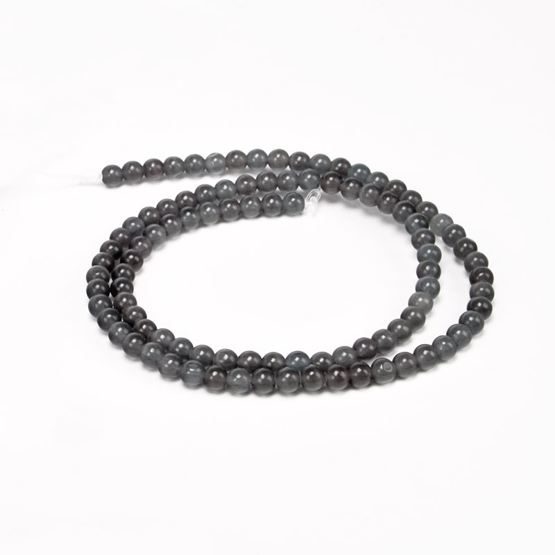 Намистини Котяче око, Синт. камінь, 4 мм, Сірі, Круглі (BUS-054280)