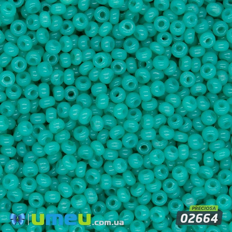 Бісер чеський №450/02664, Бірюзовий, Алебастровий, 10/0 (BIS-043805)