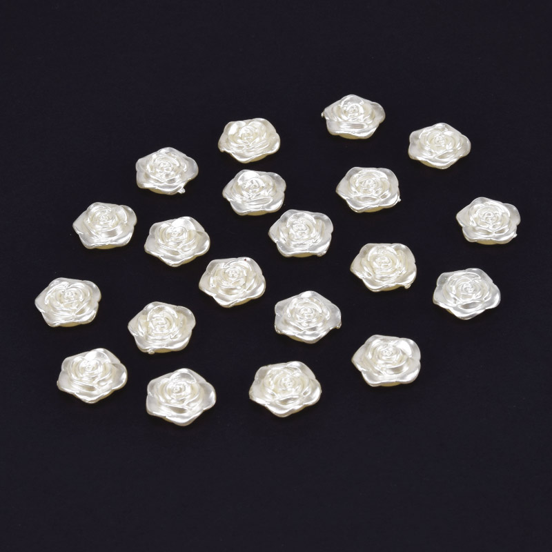 Кабошоны пластиковые, Цветы, 12 мм, Белые (KAB-060896)