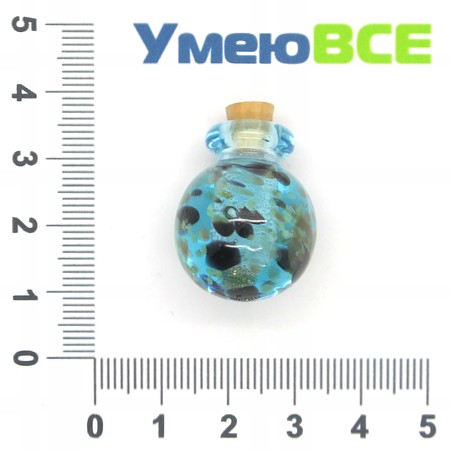 Скляна баночка Lampwork з фосфорісцентнимі вкрапленнями, 26х21 мм, Блакитна (DIF-006779)