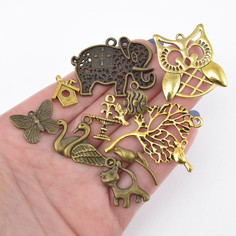 Набор подвесок метал. Животные, Античная бронза и золото (POD-060741)