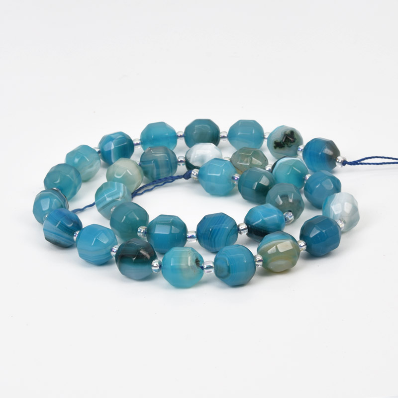 Намистини Агат синій, Натур. камінь, 10 мм, Круглі грановані (BUS-058212)