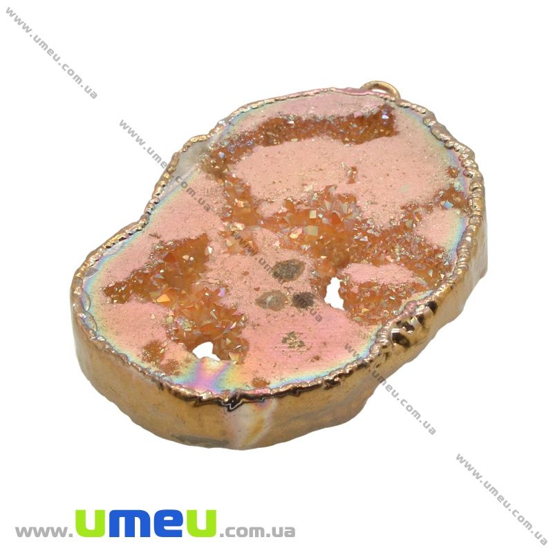 Подвеска из натурального камня, Друза агата, Оранжевая, 59х39 мм (POD-033045)