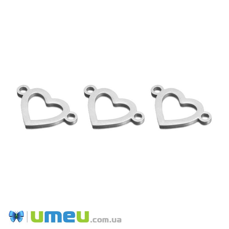 Коннектор из нерж. стали Сердце, 20х12 мм, Темное серебро (STL-039721)