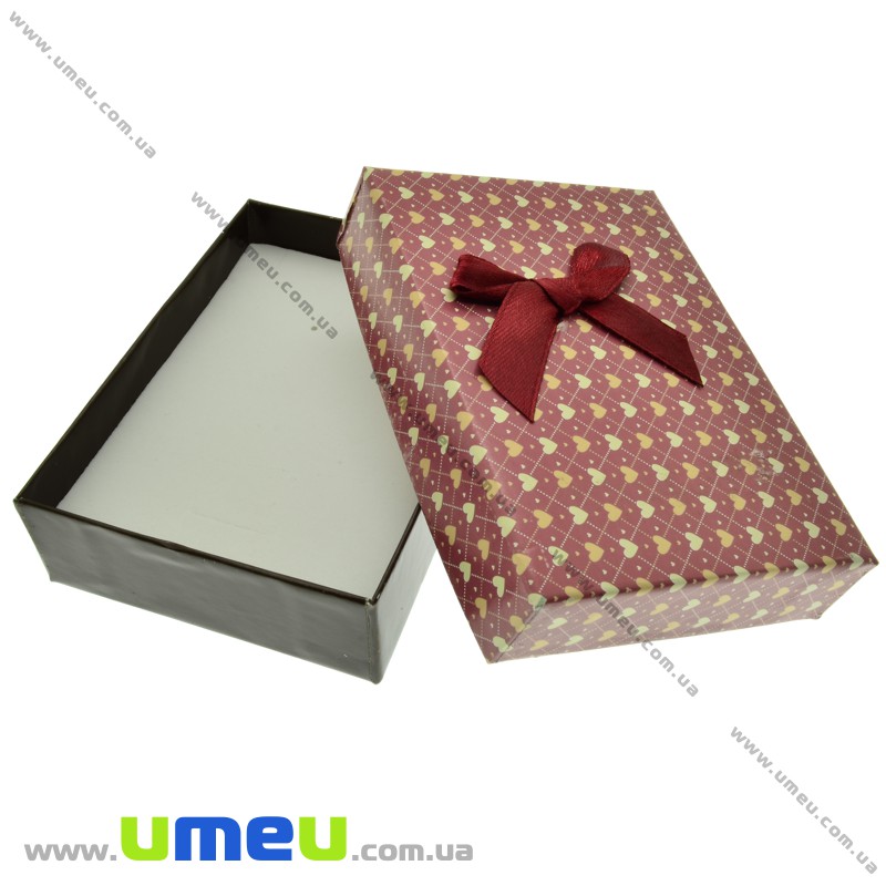 Подарункова коробочка Прямокутна з сердечками, 11х8х3 см, Бордова (UPK-023157)