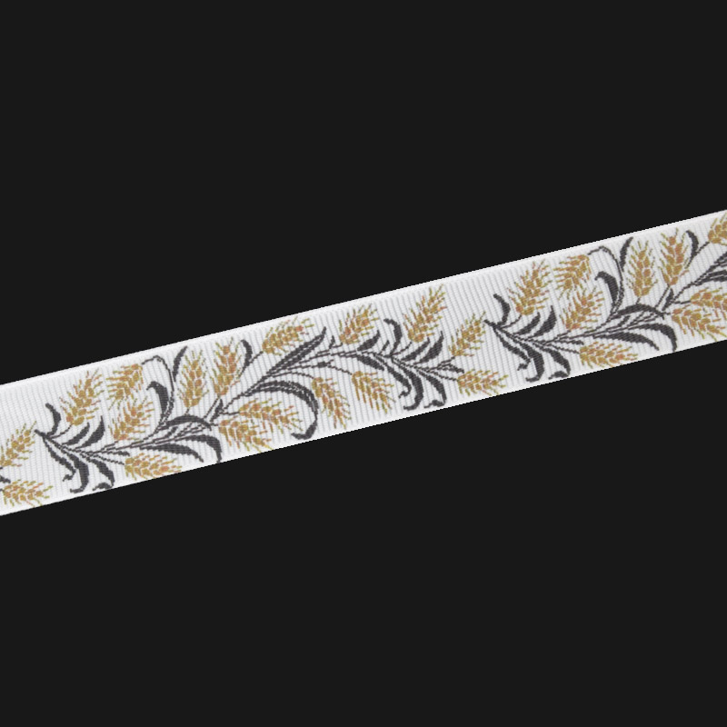 Репсовая лента с рисунком Колоски, 25 мм, Белая (LEN-061750)