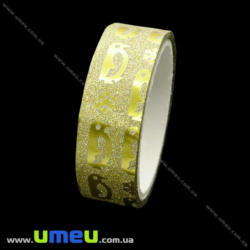 Декоративний скотч гліттерний, 15 мм, Золотистий (DIF-021225)