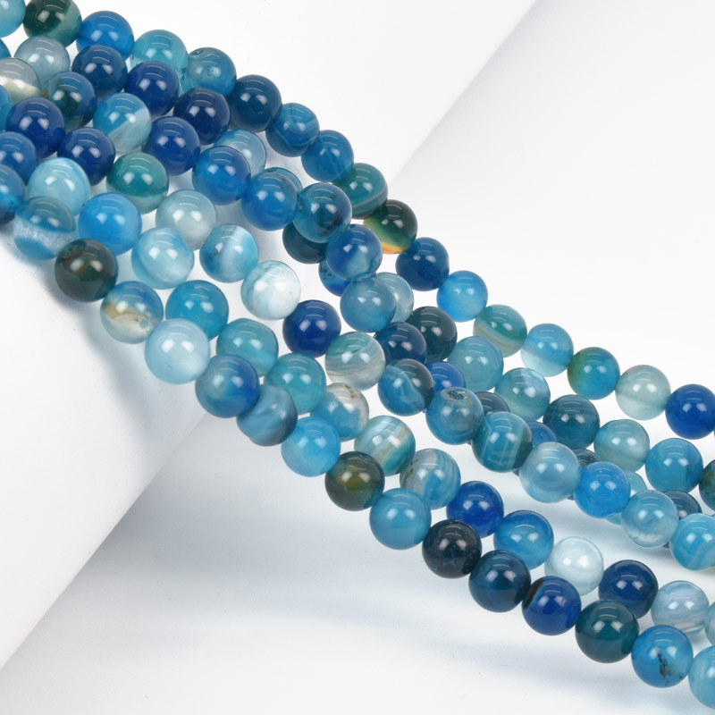Намистини Агат синій, Натур. камінь, 6 мм, Круглі, 18 см (BUS-058043)