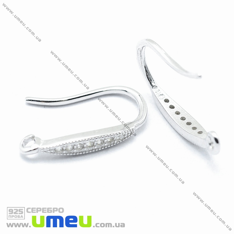 Швензи Срібло (925 проба) Колір платини, стрази цирконій, 18х13 мм (SER-036477)