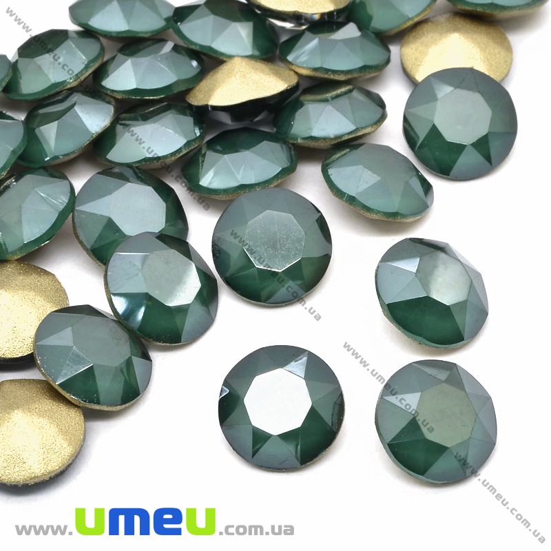 Ріволі скляний, Круглий гранований, Кристал, 10 мм, Смарагдовий опал (KAB-033945)