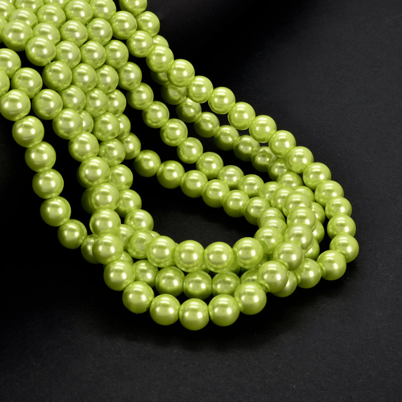 Намистини скляні Перли, 8 мм, Салатові, Круглі (BUS-052081)