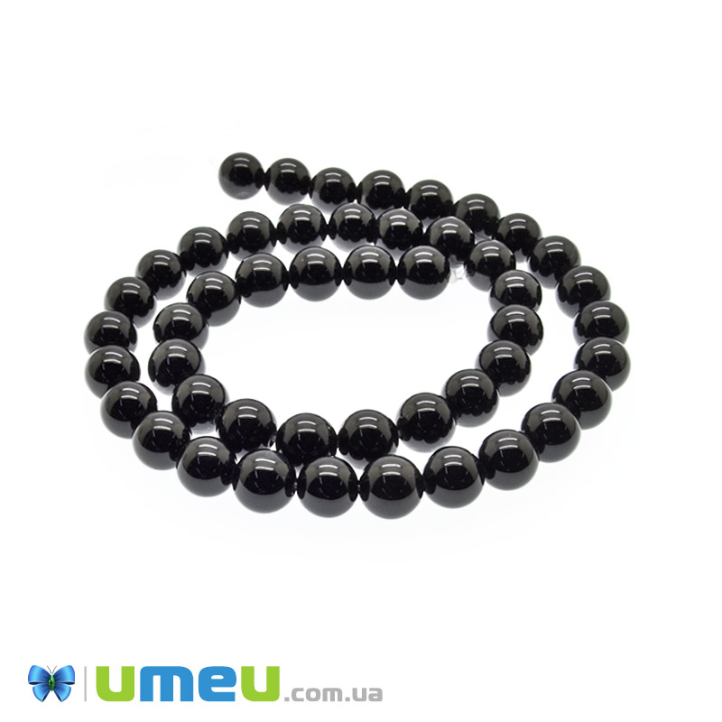 Намистини Агат чорний, Натур. камінь, 8 мм, Круглі (BUS-049732)