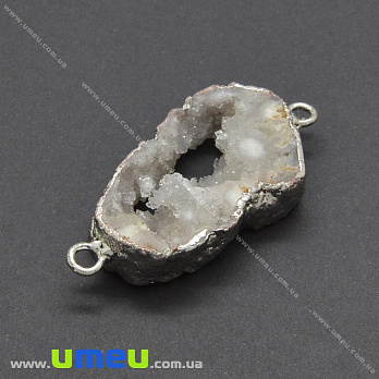 Конектор з натурального каменю Друза Агата в металі, Сірий, 43х21 мм (POD-037034)