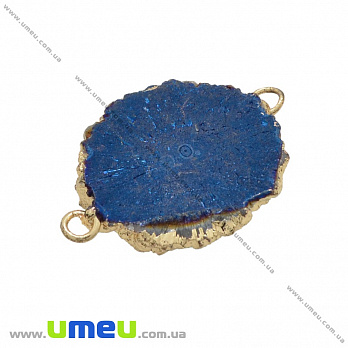 Коннектор из натурального камня Друза Агата в металле, Синий, 32х25 мм, 1 шт (POD-036976)