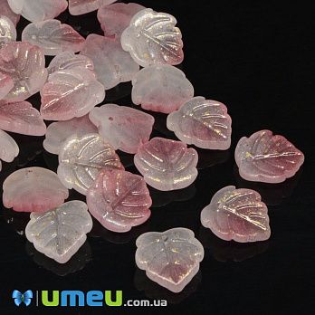 Намистина скляна, 15х14 мм, Листок, Рожева (BUS-046181)