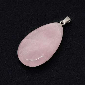 Подвеска Капля, Натур. камень Кварц розовый, 44х24х12 мм (POD-054373)