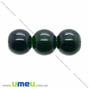Бусина стеклянная Битое стекло, 8 мм, Зеленая темная, Круглая, 1 шт (BUS-001062)